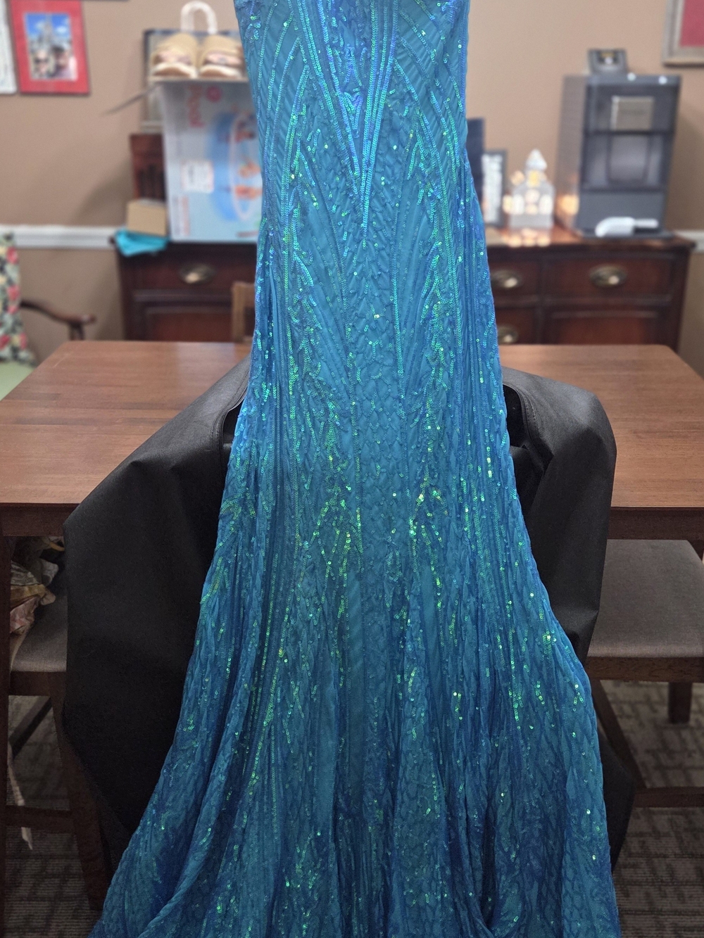 Jovani Teal Sequin Embellished Prom/Evening Gown - Picture 2 of 9